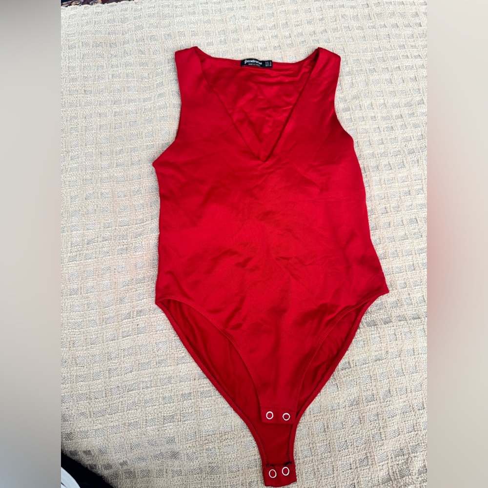 Stradivarius Red V-Neck Bodysuit